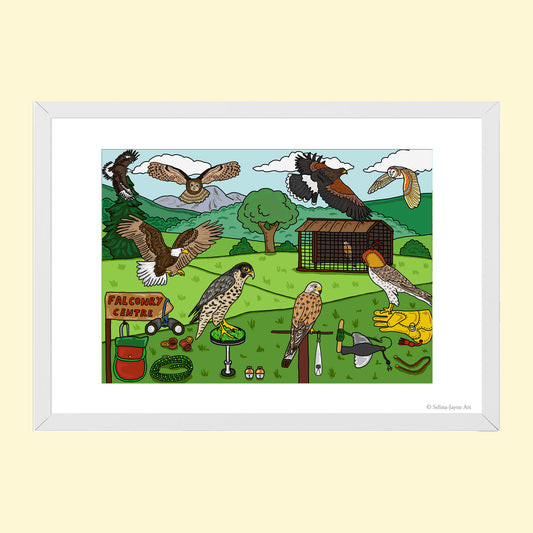 Falconry Limited Edition Framed Fine Art Print by Selina-Jayne in White Frame - Falconry Beneath an Open Sky Giclée Wall Art