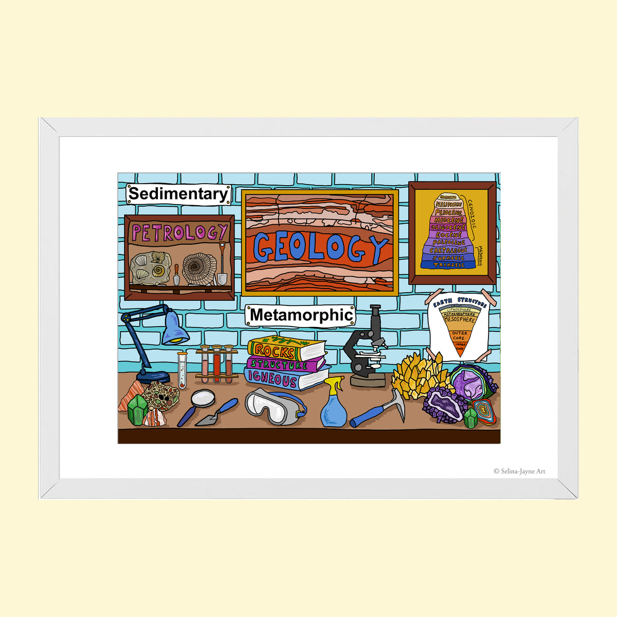 Geology Limited Edition Framed Fine Art Print by Selina-Jayne in White Frame - The Geologist's Workspace Giclée Wall Art