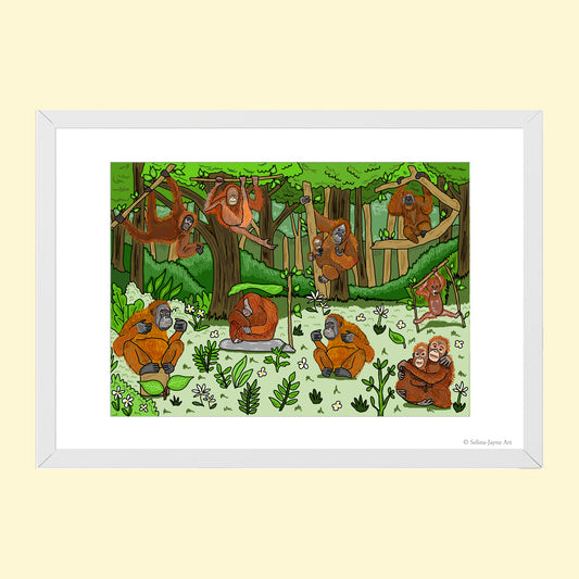 Orangutans Limited Edition Framed Fine Art Print by Selina-Jayne in White Frame - Orangutans Beneath the Canopy Giclée Wall Art