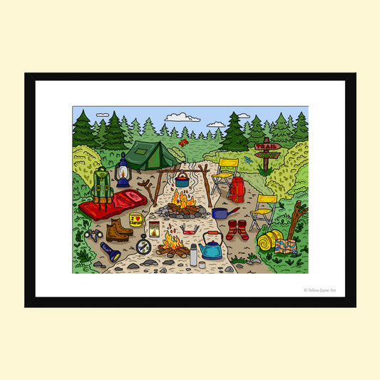 Camping Limited Edition Framed Fine Art Print by Selina-Jayne in Black Frame - The Camping Adventure Giclée Wall Art