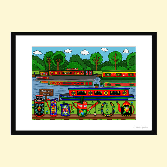 Canal Boats Limited Edition Framed Fine Art Print by Selina-Jayne in Black Frame - Canal Boats at Rest Giclée Wall Art
