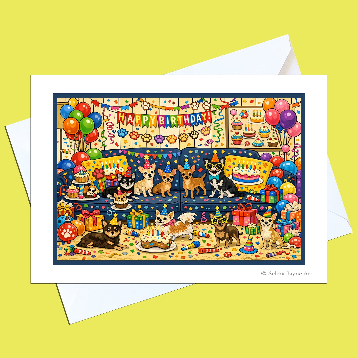 Chihuahua Birthday Card front view by Selina-Jayne Art