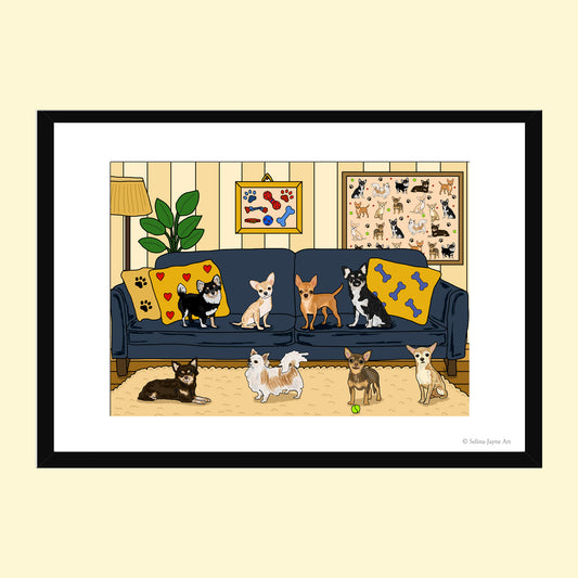 Chihuahua Dogs Limited Edition Framed Fine Art Print by Selina-Jayne in Black Frame - Couch Companions Giclée Wall Art