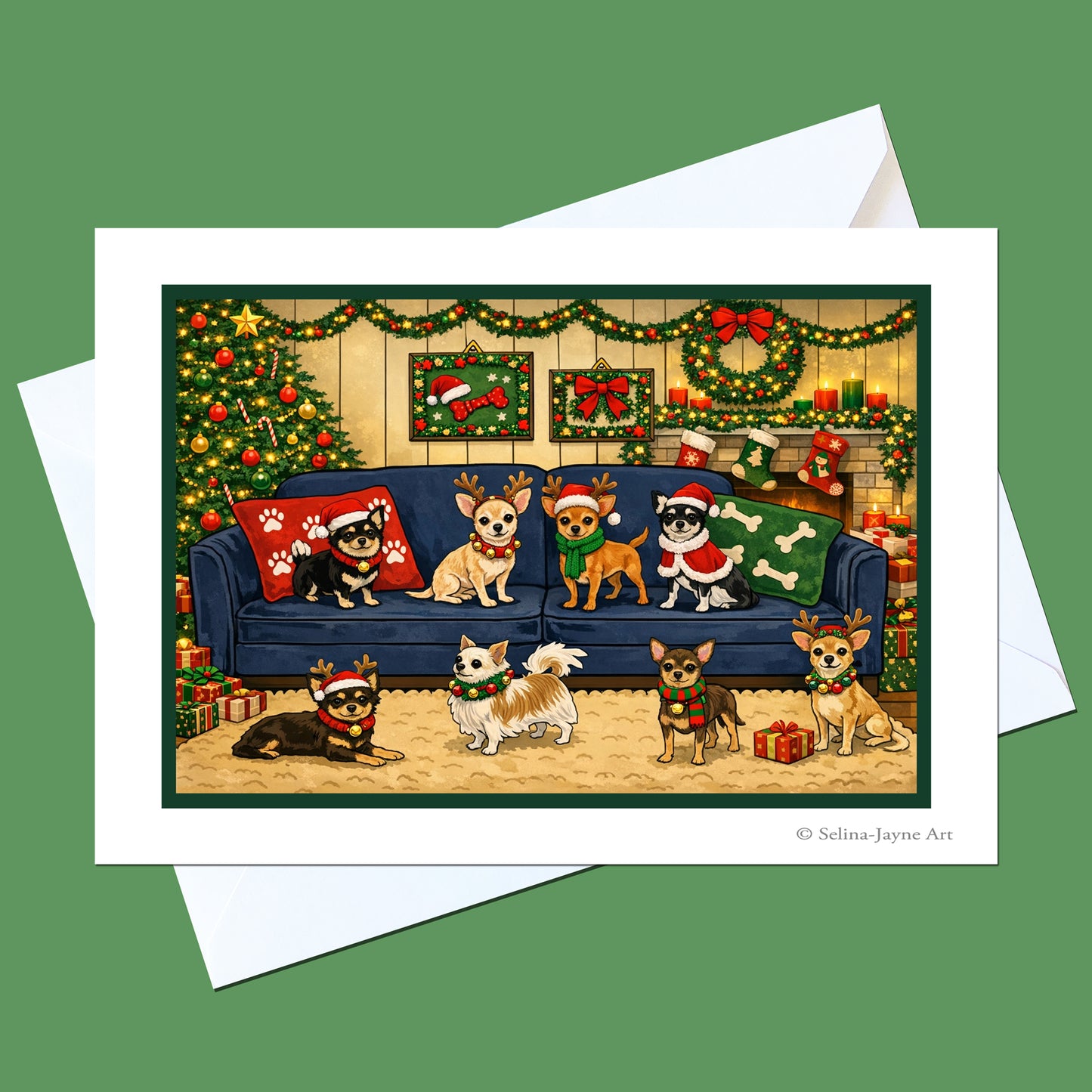 Chihuahua Christmas Card front view by Selina-Jayne Art