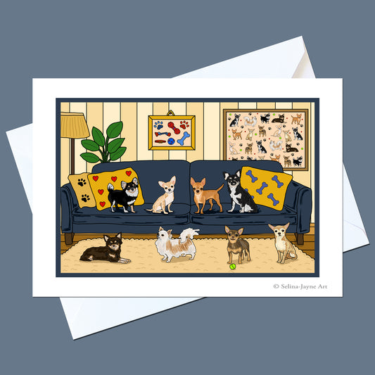 Chihuahua Dogs Greeting Card by Selina-Jayne Art - Couch Companions A5 Illustration Card