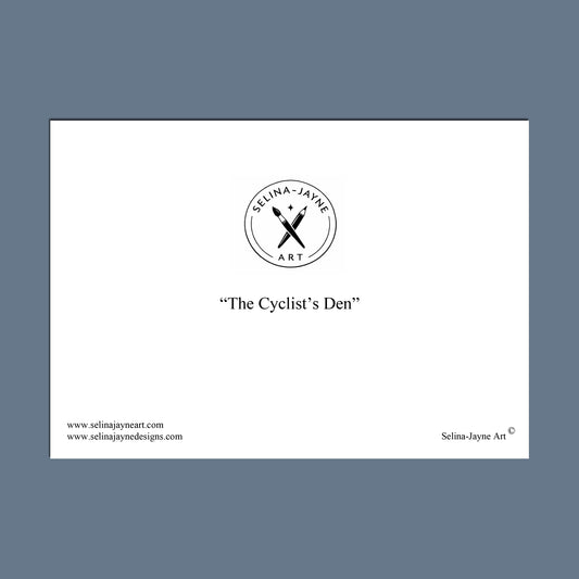A minimalist art print featuring the text 'The Accountant's Office' centered on a white rectangular card, surrounded by a slate blue border. The design includes the Selina Jayne Art logo and website addresses in the corners.