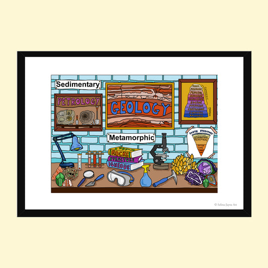 Geology Limited Edition Framed Fine Art Print by Selina-Jayne in Black Frame - The Geologist's Workspace Giclée Wall Art