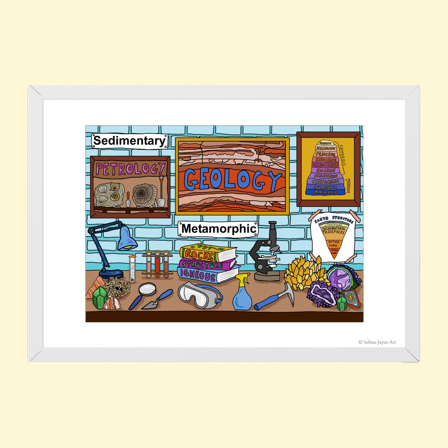 Geology Limited Edition Framed Fine Art Print by Selina-Jayne in White Frame - The Geologist's Workspace Giclée Wall Art