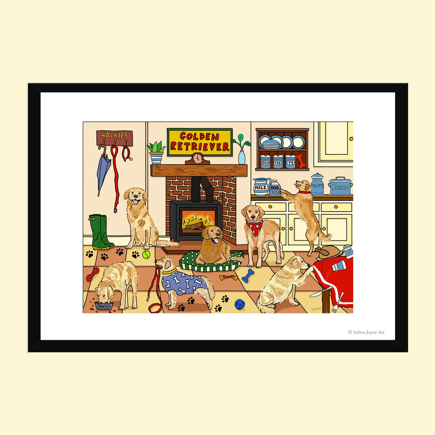 Golden Retriever Limited Edition Framed Fine Art Print by Selina-Jayne in Black Frame - Golden Retriever Mischief Giclée Wall Art