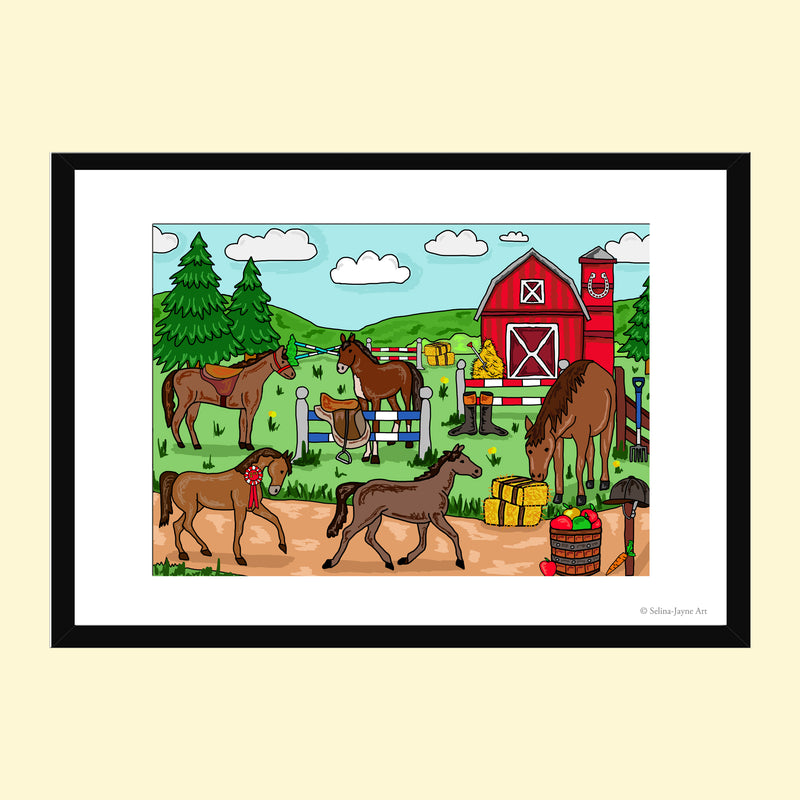Horses Limited Edition Framed Fine Art Print by Selina-Jayne in Black Frame - Horses by the Old Barn Giclée Wall Art