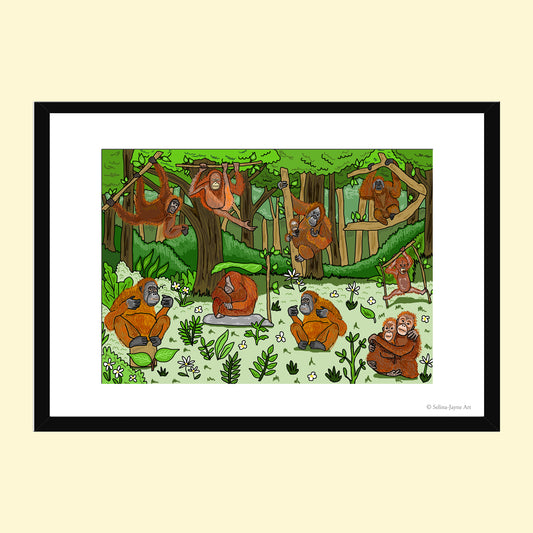 Orangutans Limited Edition Framed Fine Art Print by Selina-Jayne in Black Frame - Orangutans Beneath the Canopy Giclée Wall Art