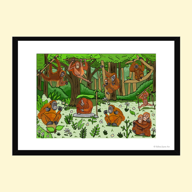 Orangutans Limited Edition Framed Fine Art Print by Selina-Jayne in Black Frame - Orangutans Beneath the Canopy Giclée Wall Art