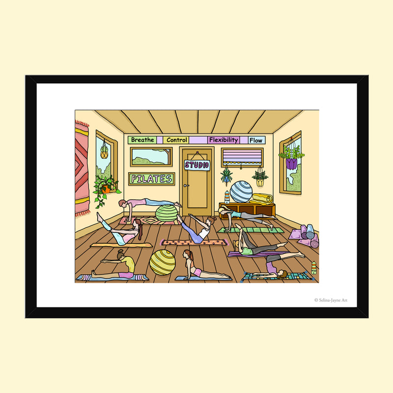 Pilates Limited Edition Framed Fine Art Print by Selina-Jayne in Black Frame - Pilates in Motion Giclée Wall Art