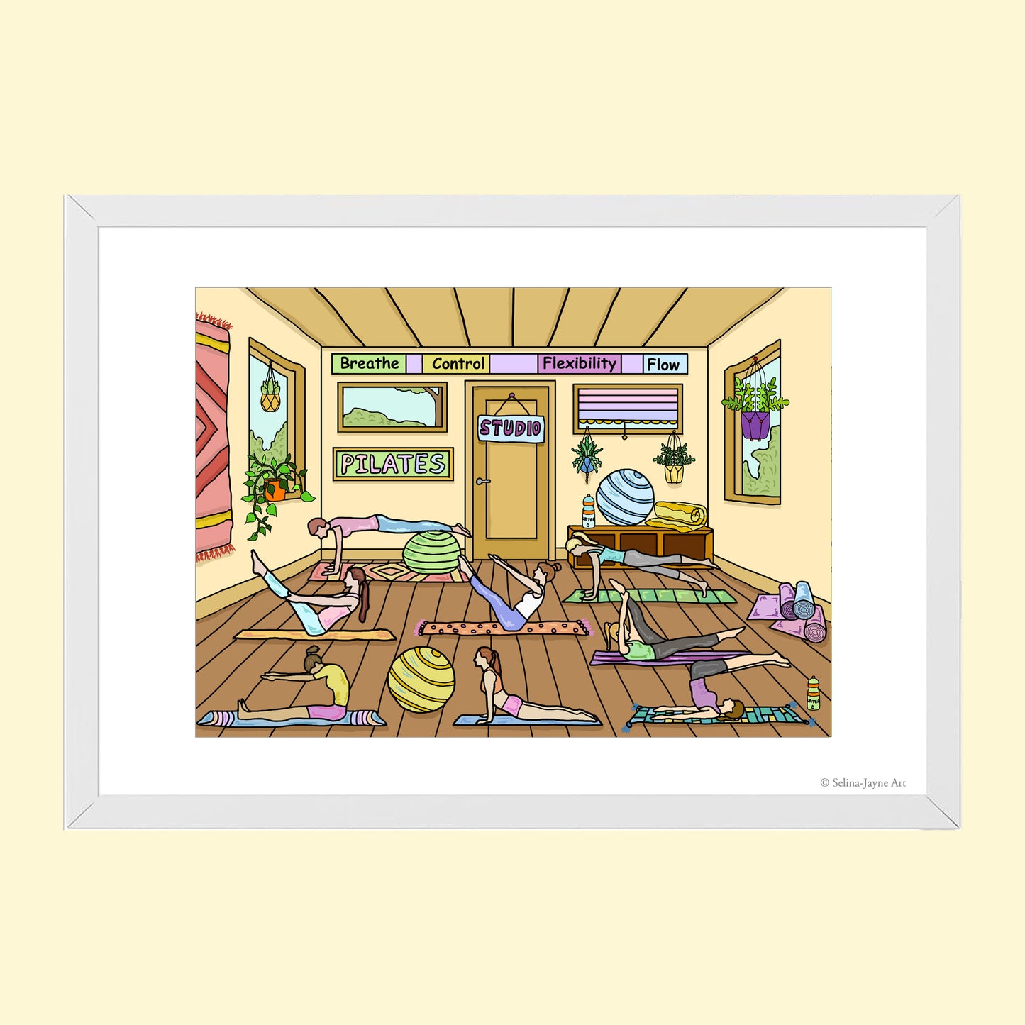 Pilates Limited Edition Framed Fine Art Print by Selina-Jayne in White Frame - Pilates in Motion Giclée Wall Art