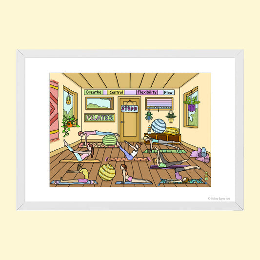 Pilates Limited Edition Framed Fine Art Print by Selina-Jayne in White Frame - Pilates in Motion Giclée Wall Art