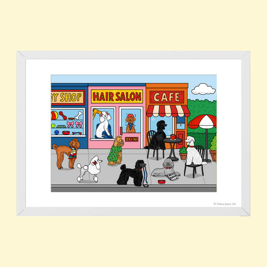 Poodle Dogs Limited Edition Framed Fine Art Print by Selina-Jayne in White Frame - The Poodle Promenade Giclée Wall Art