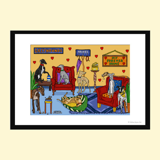 Retired Greyhound Limited Edition Framed Fine Art Print by Selina-Jayne in Black Frame - Giclée Wall Art