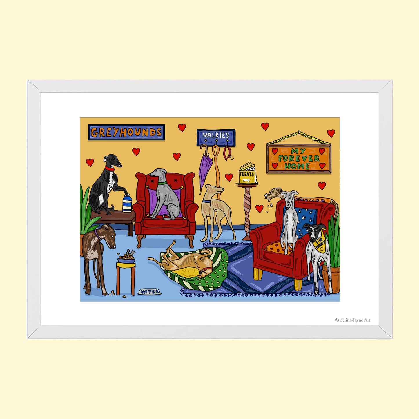 Retired Greyhound Limited Edition Framed Fine Art Print by Selina-Jayne in White Frame - Giclée Wall Art