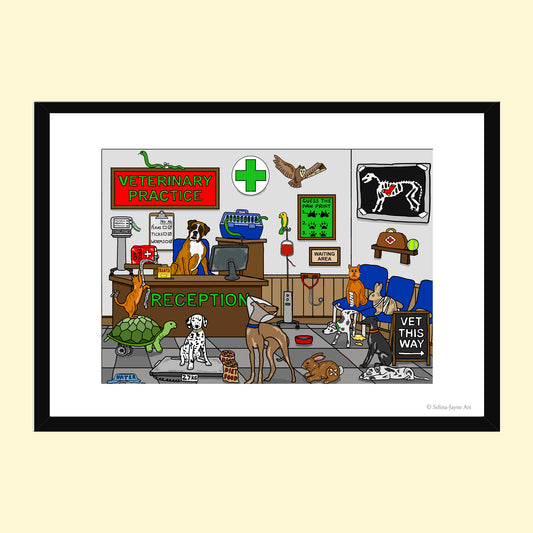 Vets Limited Edition Framed Fine Art Print by Selina-Jayne in Black Frame - The Vets Waiting Room Giclée Wall Art