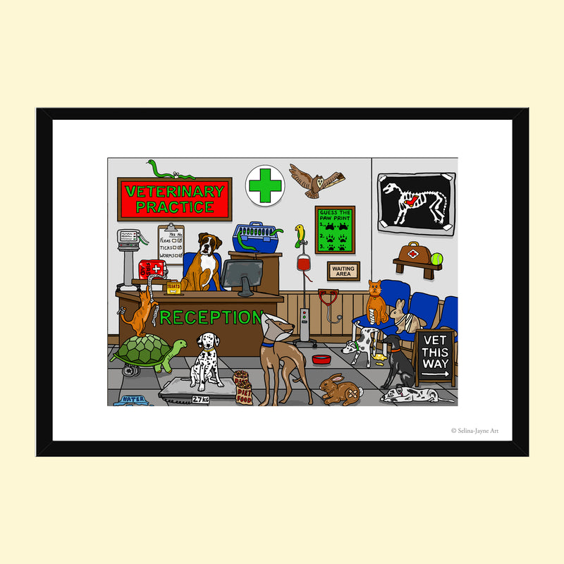 Vets Limited Edition Framed Fine Art Print by Selina-Jayne in Black Frame - The Vets Waiting Room Giclée Wall Art